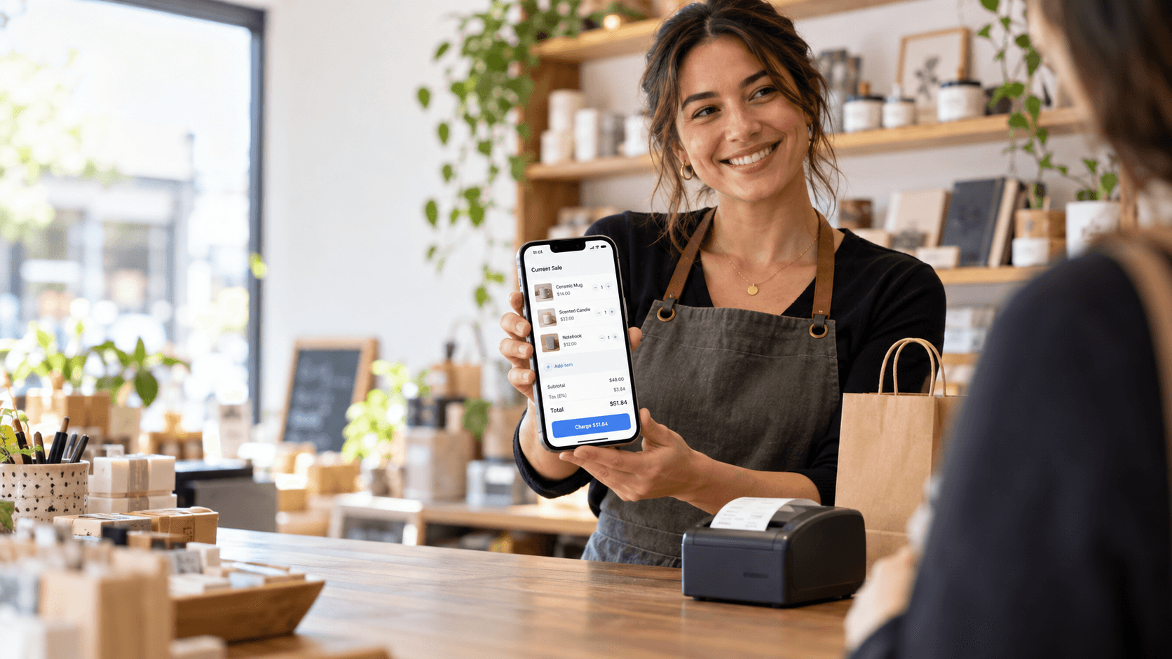 Comerciante usando EasyStore para cobrar una venta